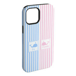 Striped w/ Whales iPhone Case - Rubber Lined - iPhone 15 Plus (Personalized)