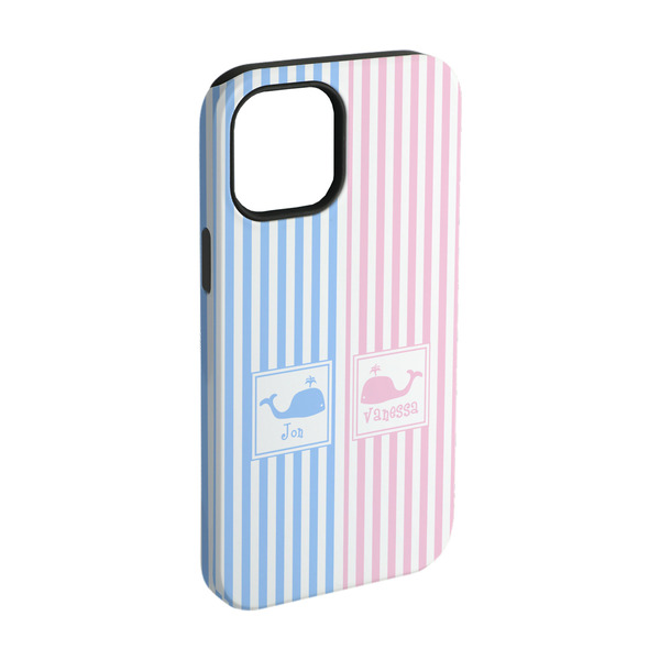 Custom Striped w/ Whales iPhone Case - Rubber Lined - iPhone 15 Pro (Personalized)