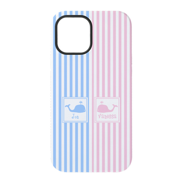 Striped w/ Whales iPhone 15 Tough Case - Back