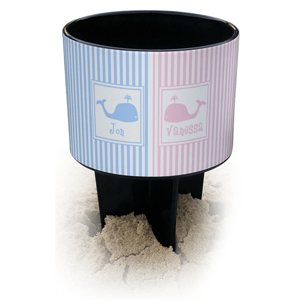 Custom Striped w/ Whales Black Beach Spiker Drink Holder (Personalized)