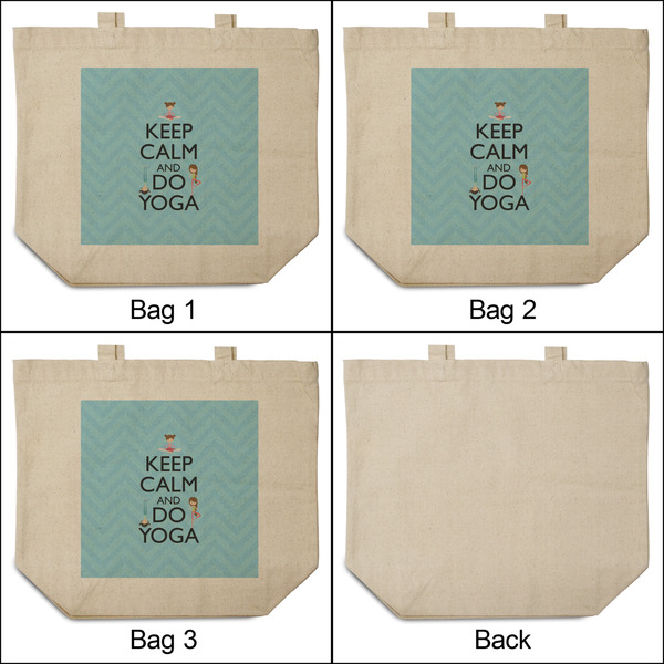 Keep Calm & Do Yoga 3 Reusable Cotton Grocery Bags - Front & Back View
