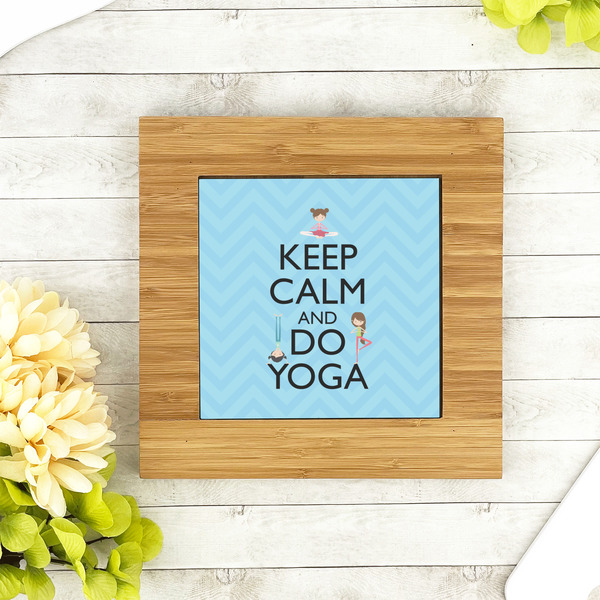 Keep Calm & Do Yoga Bamboo Trivet with 6" Tile - LIFESTYLE