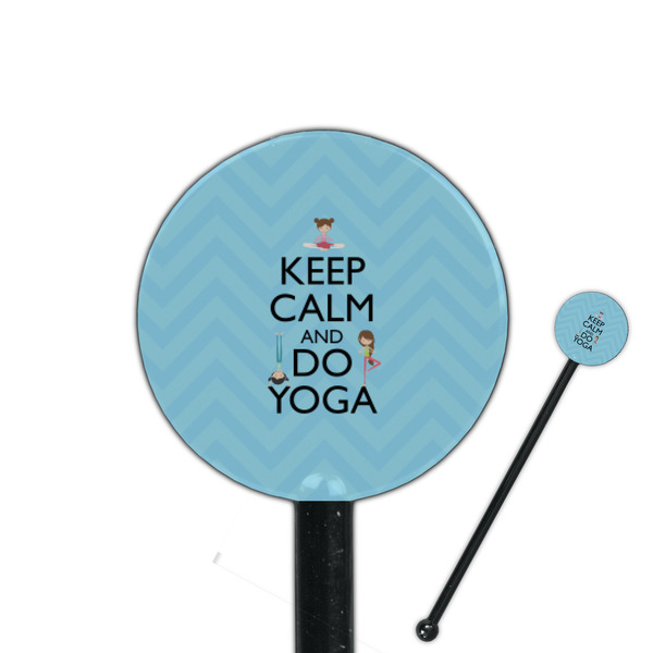 Custom Keep Calm & Do Yoga 5.5" Round Plastic Stir Sticks - Black - Single Sided