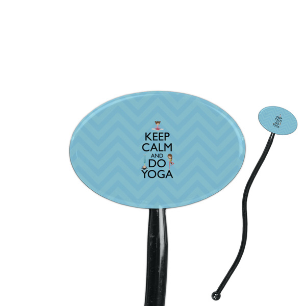 Custom Keep Calm & Do Yoga 7" Oval Plastic Stir Sticks - Black - Single Sided