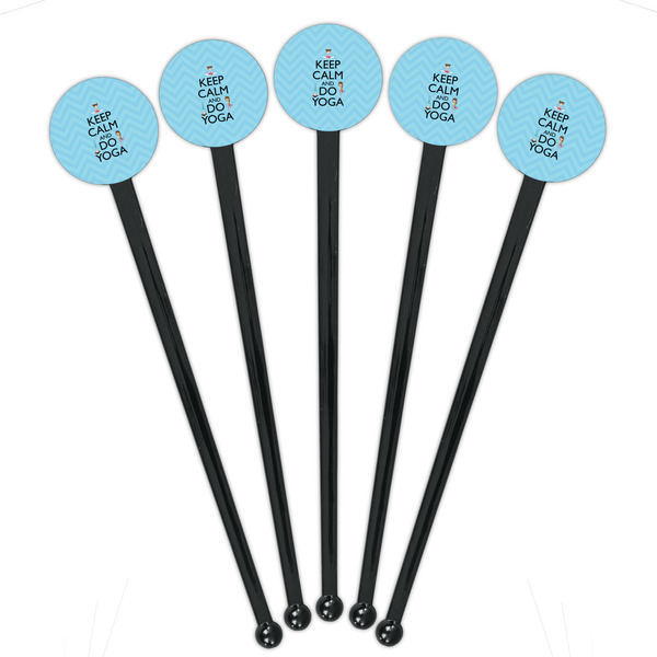 Keep Calm & Do Yoga Black Plastic 7" Stir Stick - Round - Fan View