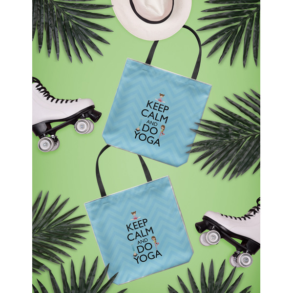 Keep Calm & Do Yoga Canvas Tote Lifestyle Front and Back- 13x13