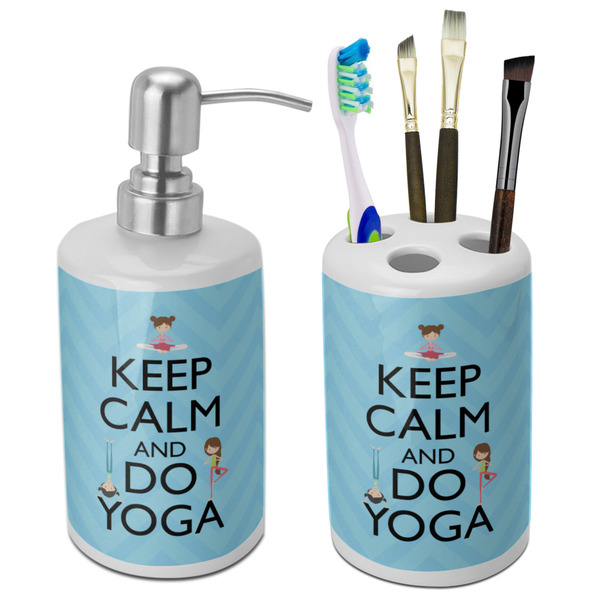 Custom Keep Calm & Do Yoga Ceramic Bathroom Accessories Set