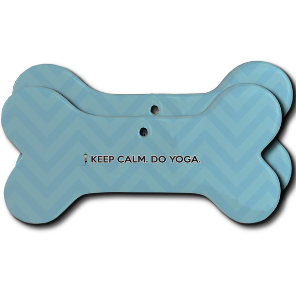 Custom Keep Calm & Do Yoga Ceramic Dog Ornament - Front & Back