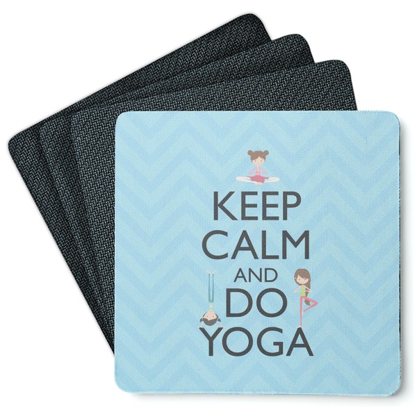 Custom Keep Calm & Do Yoga Square Rubber Backed Coasters - Set of 4