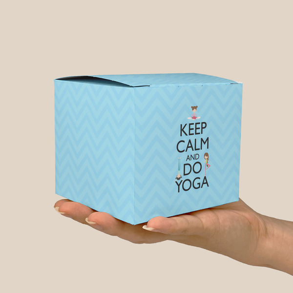 Keep Calm & Do Yoga Cube Favor Gift Box - On Hand - Scale View