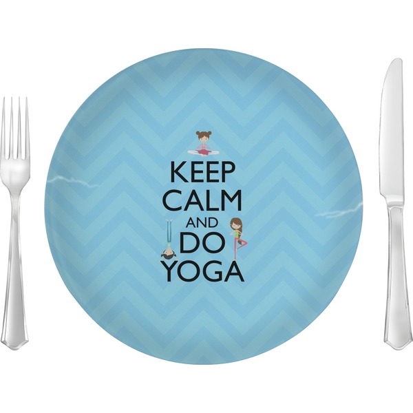 Custom Keep Calm & Do Yoga 10" Glass Lunch / Dinner Plates - Single or Set