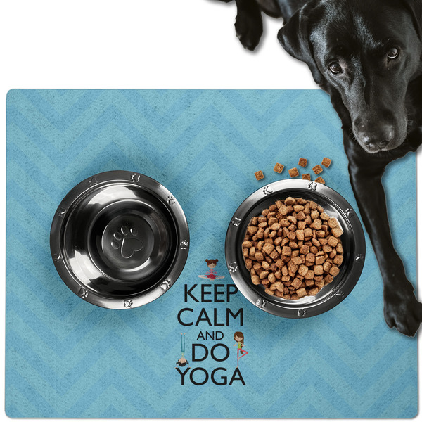 Custom Keep Calm & Do Yoga Dog Food Mat - Large