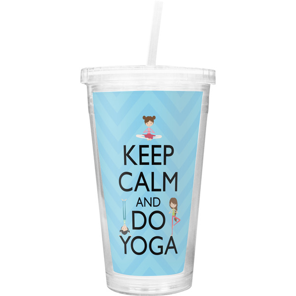 Custom Keep Calm & Do Yoga Double Wall Tumbler with Straw
