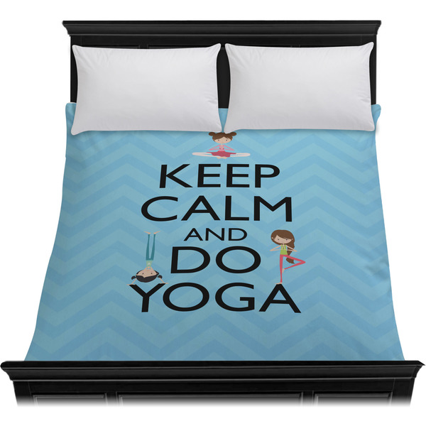 Keep Calm & Do Yoga Duvet Cover - Queen - On Bed - No Prop