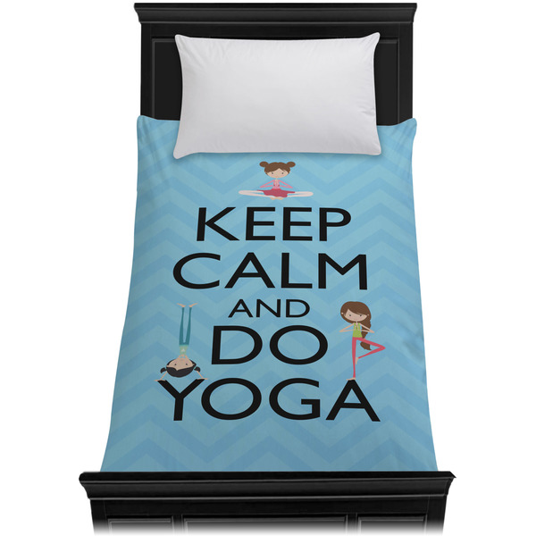 Keep Calm & Do Yoga Duvet Cover - Twin XL - On Bed - No Prop