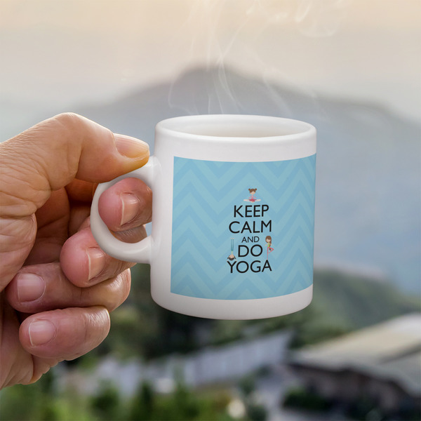 Keep Calm & Do Yoga Espresso Cup - 3oz LIFESTYLE (new hand)