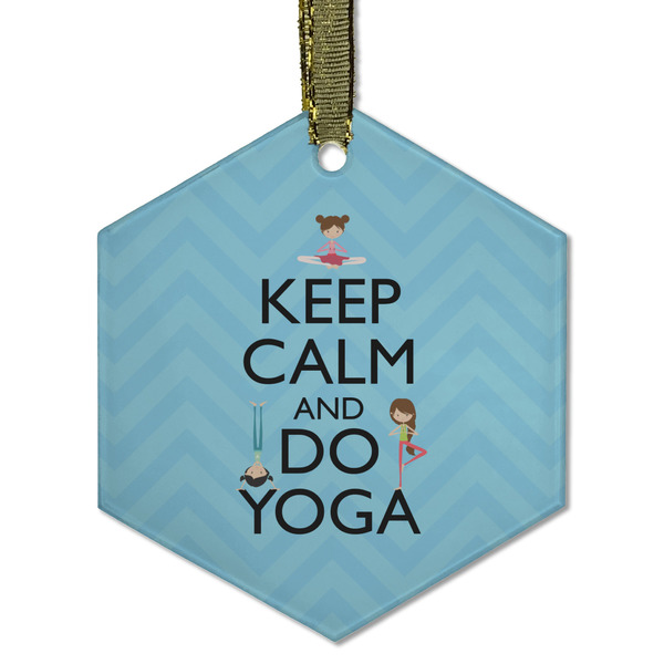 Custom Keep Calm & Do Yoga Flat Glass Ornament - Hexagon