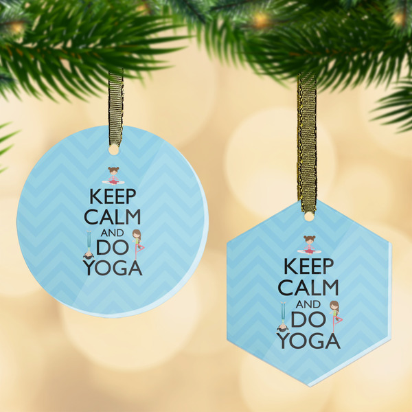 Custom Keep Calm & Do Yoga Flat Glass Ornament