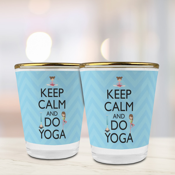 Keep Calm & Do Yoga Glass Shot Glass - with gold rim - LIFESTYLE