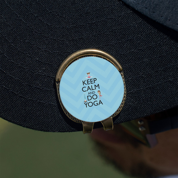 Keep Calm & Do Yoga Golf Ball Marker Hat Clip - Gold - On Hat