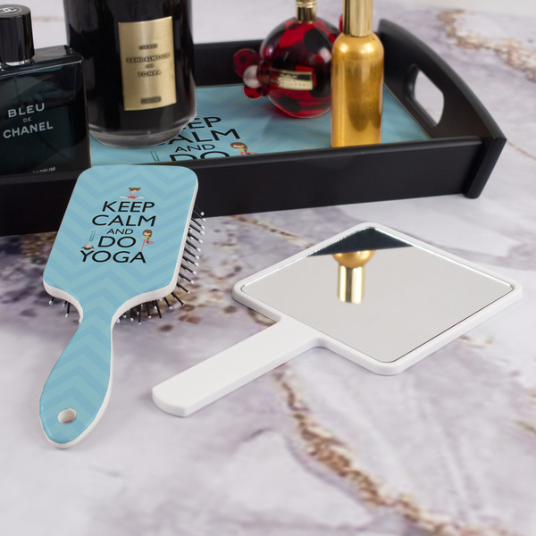 Keep Calm & Do Yoga Hair Brush - With Hand Mirror