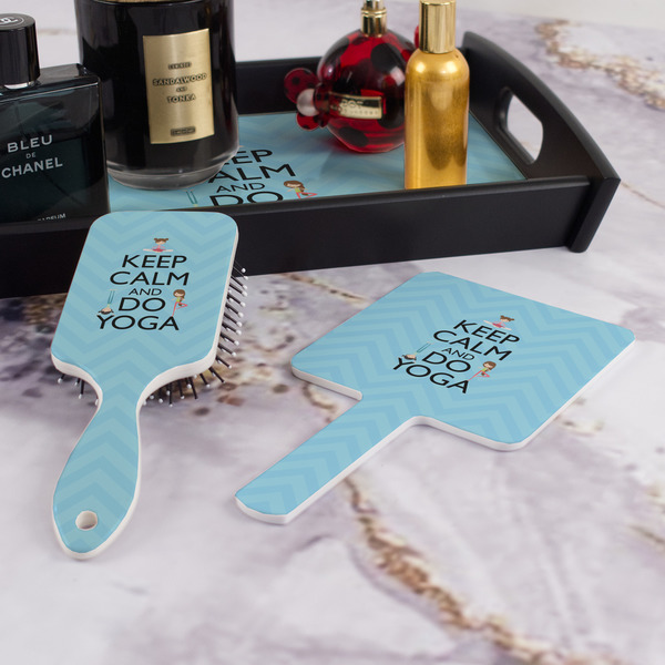 Keep Calm & Do Yoga Hair Brush and Hand Mirror - Bathroom Scene