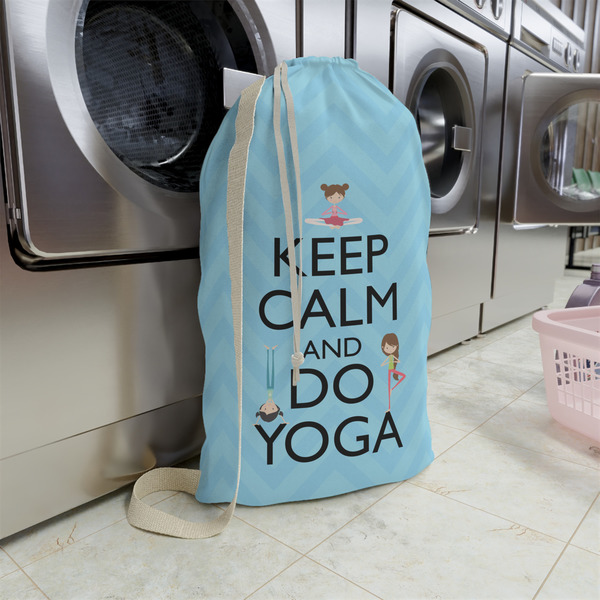 Keep Calm & Do Yoga Large Laundry Bag - In Context