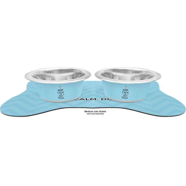 Keep Calm & Do Yoga Metal Pet Bowls - On Dog Bone Shaped Mat