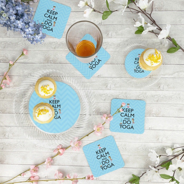 Keep Calm & Do Yoga Paper Coasters - In Context
