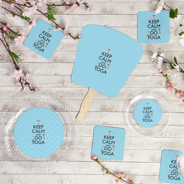 Keep Calm & Do Yoga Party Supplies Combination Image - All items - Plates, Coasters, Fans