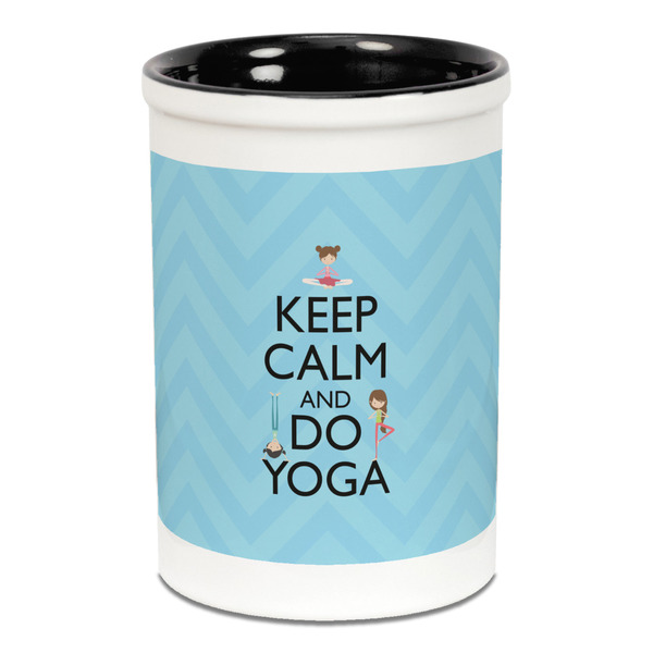 Custom Keep Calm & Do Yoga Ceramic Pencil Holders - Black