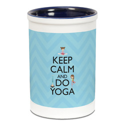 Keep Calm & Do Yoga Ceramic Pencil Holders - Blue