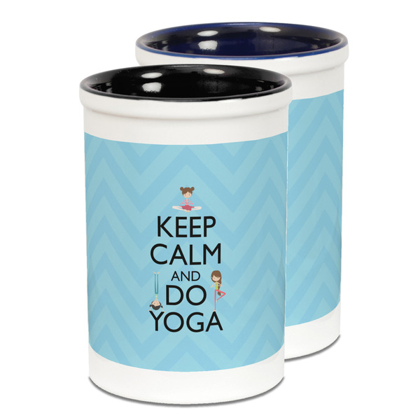 Custom Keep Calm & Do Yoga Ceramic Pencil Holder - Large