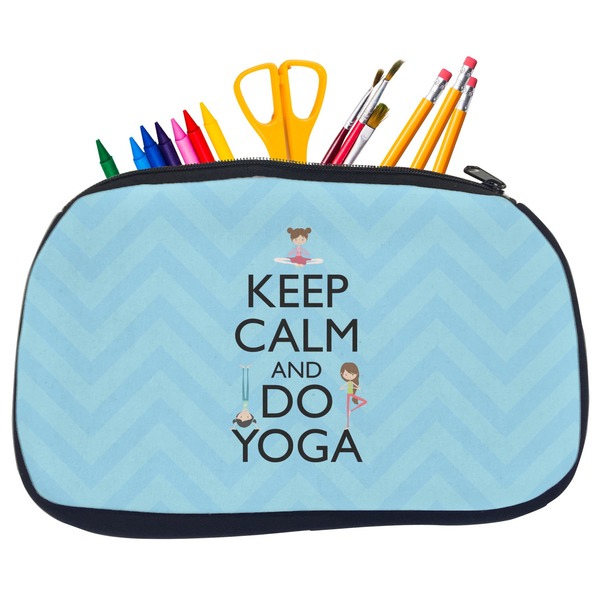 Custom Keep Calm & Do Yoga Neoprene Pencil Case - Medium