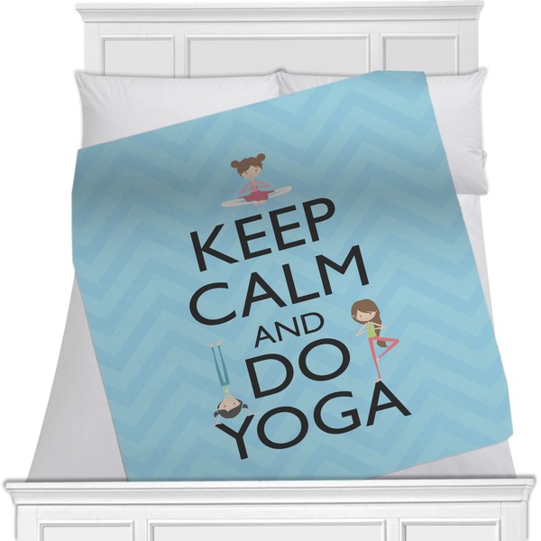 Custom Keep Calm & Do Yoga Minky Blanket - Twin / Full - 80"x60" - Double Sided