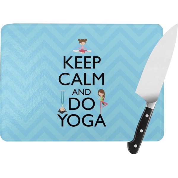 Custom Keep Calm & Do Yoga Rectangular Glass Cutting Board - Large - 15.25"x11.25"