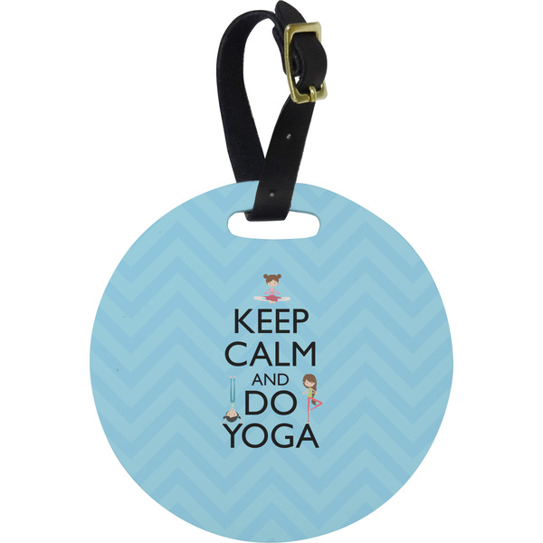 Custom Keep Calm & Do Yoga Plastic Luggage Tag - Round