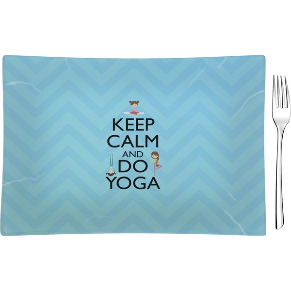 Custom Keep Calm & Do Yoga Rectangular Glass Appetizer / Dessert Plate - Single or Set
