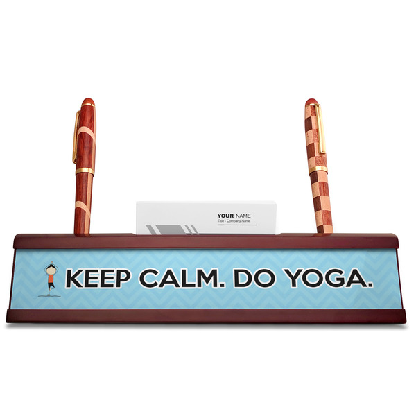 Keep Calm & Do Yoga Red Mahogany Nameplates with Business Card Holder - Straight