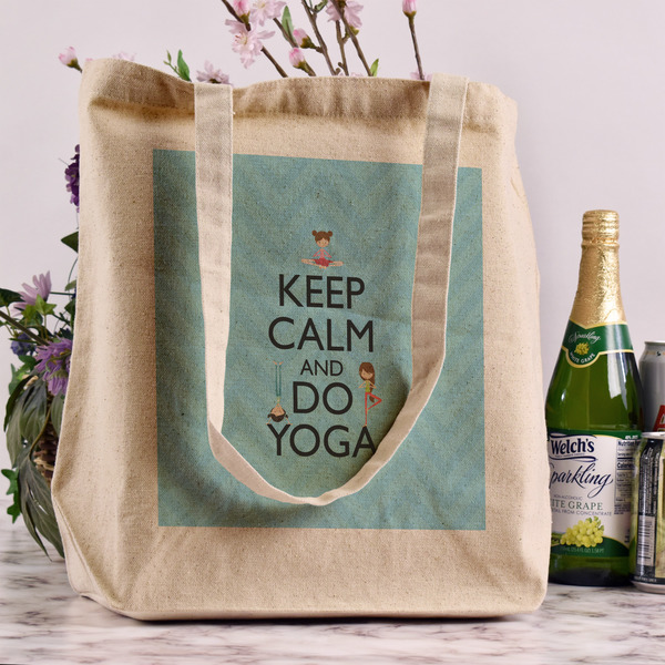 Keep Calm & Do Yoga Reusable Cotton Grocery Bag - In Context