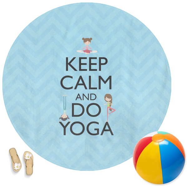 Custom Keep Calm & Do Yoga Round Beach Towel