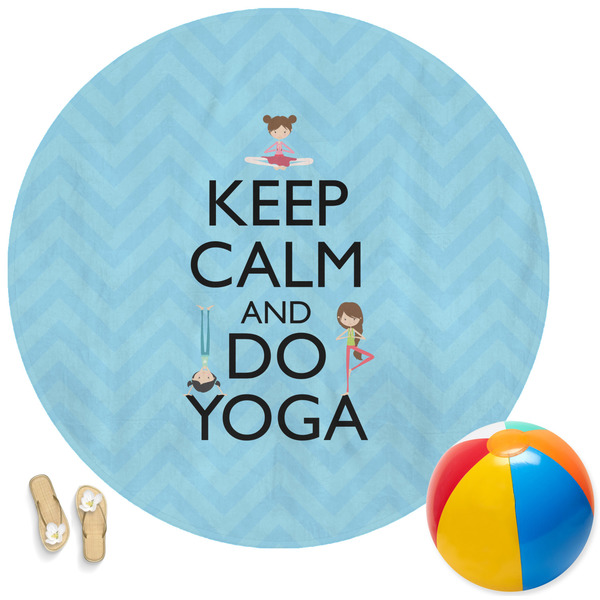 Custom Keep Calm & Do Yoga Round Beach Towel