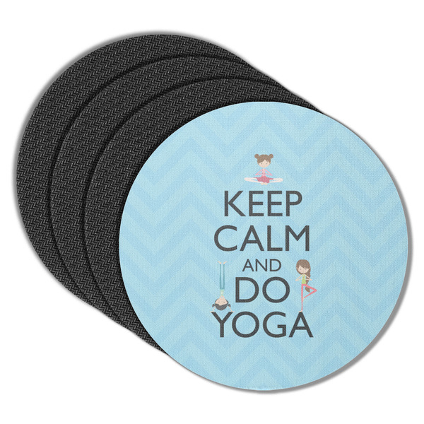 Custom Keep Calm & Do Yoga Round Rubber Backed Coasters - Set of 4