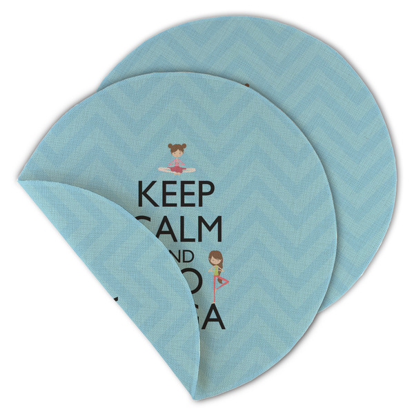 Custom Keep Calm & Do Yoga Round Linen Placemat - Double Sided - Set of 4