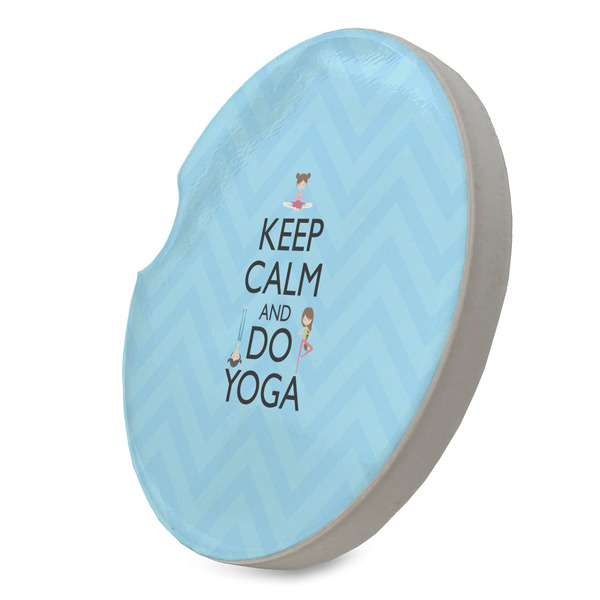 Keep Calm & Do Yoga Sandstone Car Coaster - STANDING ANGLE