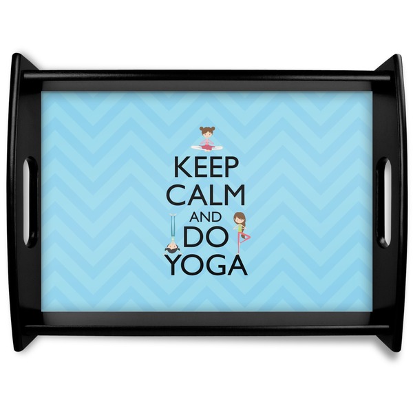 Custom Keep Calm & Do Yoga Black Wooden Tray - Large