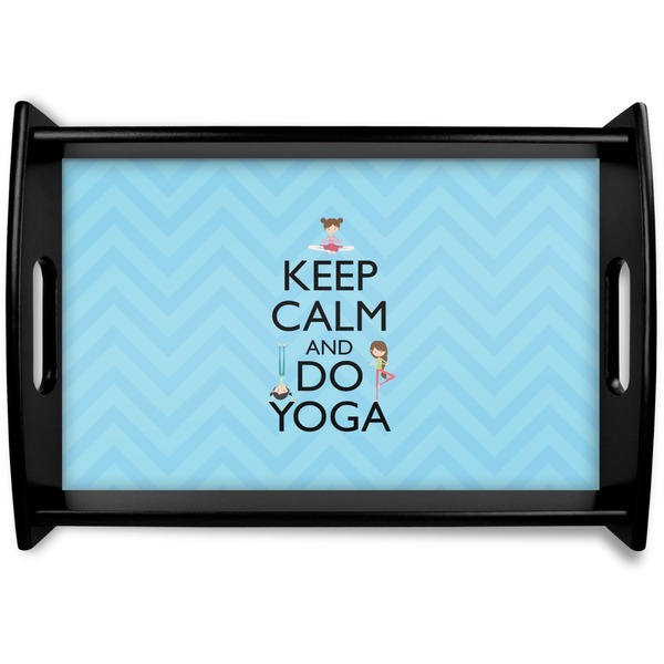 Custom Keep Calm & Do Yoga Black Wooden Tray - Small