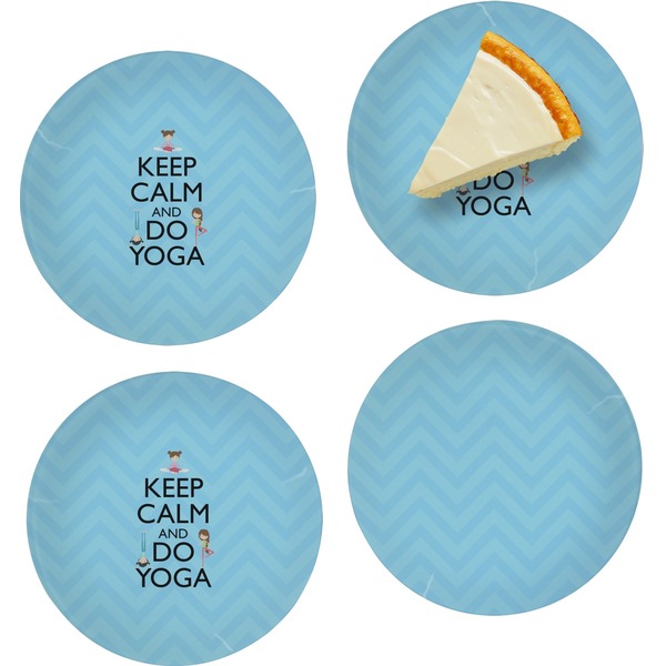 Custom Keep Calm & Do Yoga Set of 4 Glass Appetizer / Dessert Plate 8"