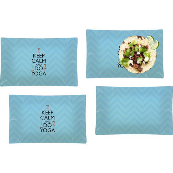Custom Keep Calm & Do Yoga Set of 4 Glass Rectangular Lunch / Dinner Plate