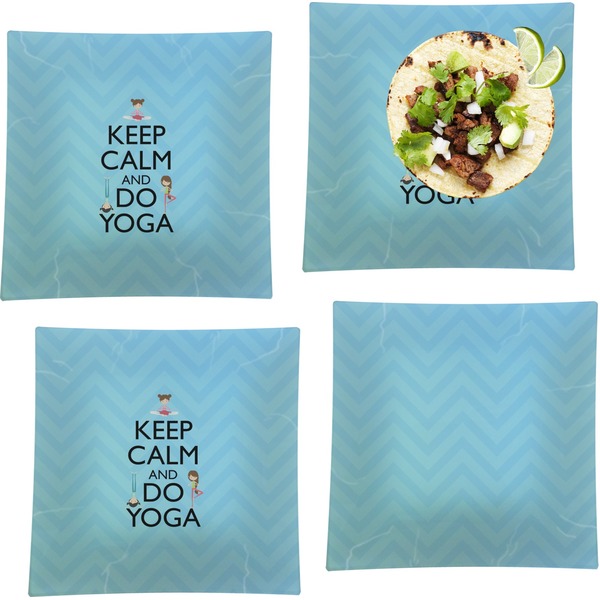 Custom Keep Calm & Do Yoga Set of 4 Glass Square Lunch / Dinner Plate 9.5"